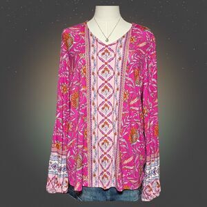 Belle By Kim Gravel S Floral Boho Festival Gypsy Cottagecore Tunic Blouse Pink